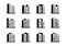 Line perspective icons buildings and company set, Vector bank and office collection on white background