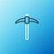 Line Pickaxe icon isolated on blue background. Colorful outline concept. Vector