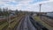 A line of railroad train tanker cars. Industrial Zone. empty wagons. Point on top