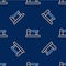 Line Railway, railroad track icon isolated seamless pattern on blue background. Vector