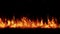 Line of real flames burning on black background. Real fire. Transparent background.