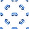 Line Retro minivan icon isolated seamless pattern on white background. Old retro classic traveling van. Colorful outline