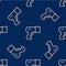 Line Scanner scanning bar code icon isolated seamless pattern on blue background. Barcode label sticker. Identification