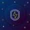 Line Secure shield with lightning icon isolated on blue background. Security, safety, protection, privacy concept