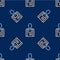 Line Seller icon isolated seamless pattern on blue background. Vector