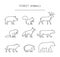 Line set of forest animals. Linear silhouettes animals isolated
