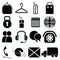 On line Shopping icons: purse, bag, sale label, security padlock, mouse, click and collect, world wide delivery, globe, car