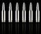 Line of Silver Rifle Rounds on Reflective Black Surface