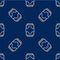 Line Soda can icon isolated seamless pattern on blue background. Vector