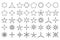 Line star icons. Outline stars shapes, rating favorites and premium icon isolated vector set