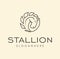 Line Style Circle Horse Stallion Logo Design Template Vector Stock