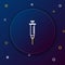 Line Syringe icon isolated on blue background. Syringe for vaccine, vaccination, injection, flu shot. Medical equipment