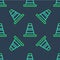 Line Traffic cone icon isolated seamless pattern on blue background. Vector