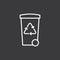 Line trash bin with recycle sign on dark background