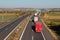 Line of trucks on the highway