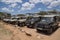 Line up of safari jeeps