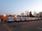 Line of USPS mail delivery trucks in Edison, NJ, USA.