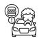 Line vector icon, car accident, eating food while driving