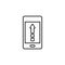 Line vector icon phone, arrow up, upload. Outline vector icon