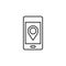 Line vector icon phone, location. Outline vector icon