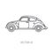 Line vector icon retro tourism auto. Classic 1950s style. Nostalgia subcompact antique automobile. Summer travel