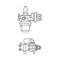Line vector icon set moto parts accessories electric starter. Repair service equipment. Engine elements shop catalog