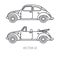 Line vector icon set retro tourism auto. Classic 1950s style. Nostalgia subcompact antique automobile. Summer travel