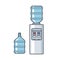 Line vector plastic water cooler with blue full bottle. Flat illustration on white background