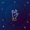 Line Vulcan salute icon isolated on blue background. Hand with vulcan greet. Spock symbol. Colorful outline concept