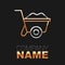 Line Wheelbarrow icon isolated on black background. Tool equipment. Agriculture cart wheel farm. Colorful outline