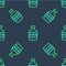 Line Whiskey bottle icon isolated seamless pattern on blue background. Vector
