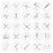 Line working tools for construction, building and home repair 25 icons set. Vector illustration. Equipment and elements