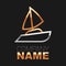 Line Yacht sailboat or sailing ship icon isolated on black background. Sail boat marine cruise travel. Colorful outline