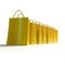 Line of yellow stripped shopping bags