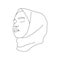 Linear arab woman in hijab. Elegant female portrait with closed eyes. Hand drawn outline female silhouette. Vector