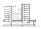Linear architectural sketch of multistory building. Sectional drawing