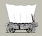 Linear black and white drawing of a Wild West covered wagon