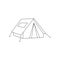 Linear black white tent icon. Tent for hiking and traveling. Outline tent for wild life in nature, sticker, symbol, sign