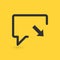 Linear Bubble Chat With Arrow inside, download or backup concept, sync chats. vector illustration isolated on yellow background.