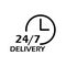 Linear button with delivery 24 7. Vector illustration isolated. Clock icon symbol illustration. Stock image