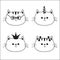 Linear cat head face silhouette icon set. Contour line. Crown, unicorn horn, glasses, sunglasses, bow. Cute cartoon kitty characte