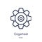 Linear cogwheel machine part icon from Business and finance outline collection. Thin line cogwheel machine part icon isolated on
