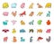 Linear collection of colored Animal icons