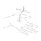 Linear contour of the hand from which a sprout has sprouted in the style of minimalism. Design  for tattoo, decor, painting