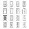 Linear door icons. Thin outline line doors of elevator and entrance, metro and saloon vector doors