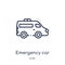 Linear emergency car facing right icon from Mechanicons outline collection. Thin line emergency car facing right icon isolated on