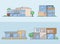 Linear Flat House model front side view vector set