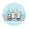 Linear Flat Van present box cityscape vector Surpr