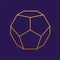 Linear golden dodecahedron on purple background for game, icon, packaging design or logo. Platonic solid. Vector