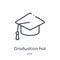 Linear graduation hat icon from Education outline collection. Thin line graduation hat vector isolated on white background.